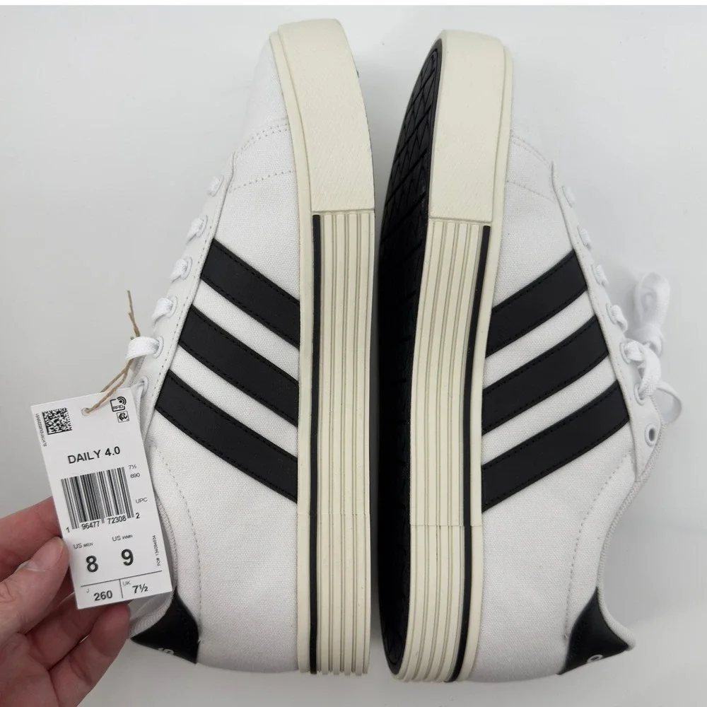 Adidas Daily 4.0 Sneakers‎ Lace Up Skateboarding White Black Men 8/Women 9 NWB